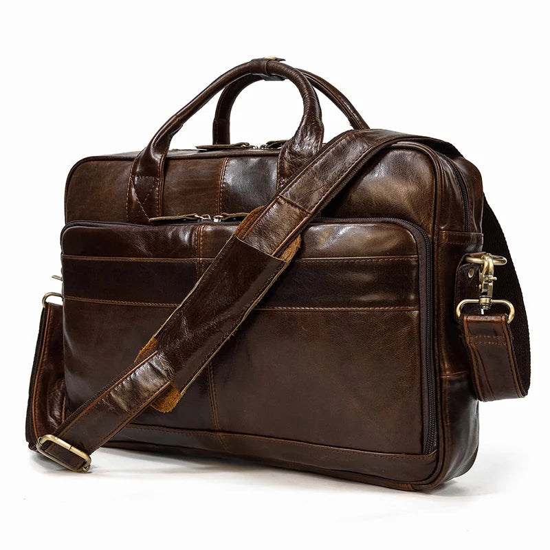 leder laptop-tasche herren - Glänzendes Braun