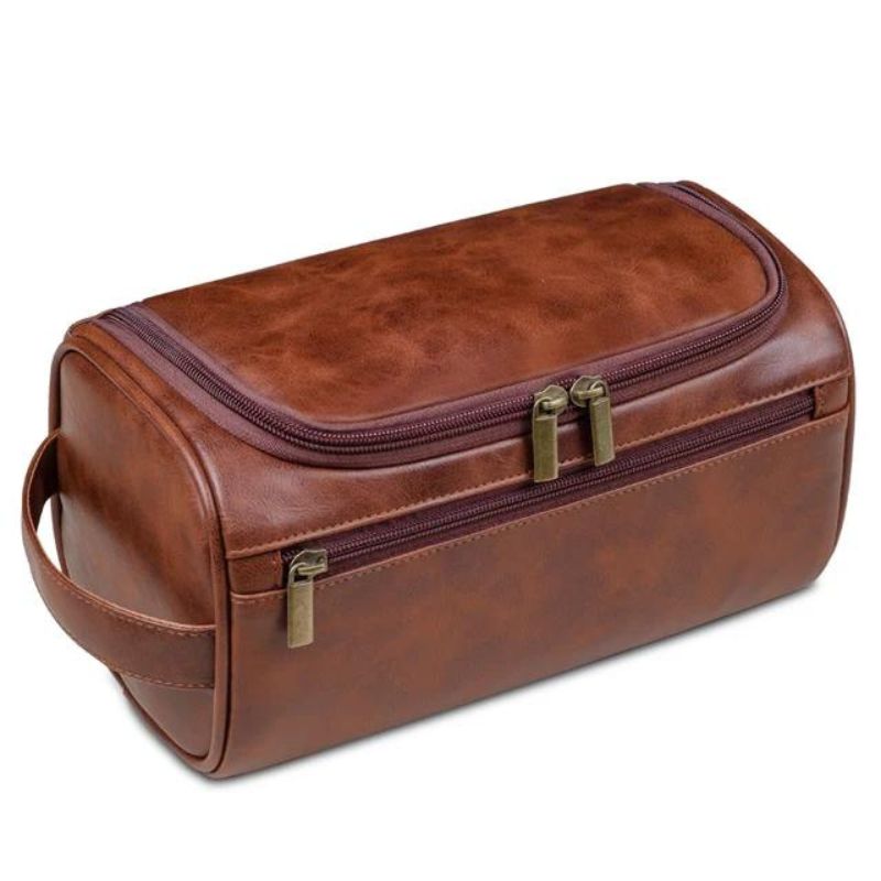 kosmetiktasche für mann aus leder - Braun