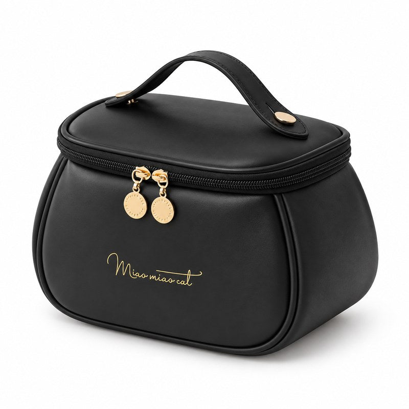 Trousse de toilette femme PU noire, vue de face