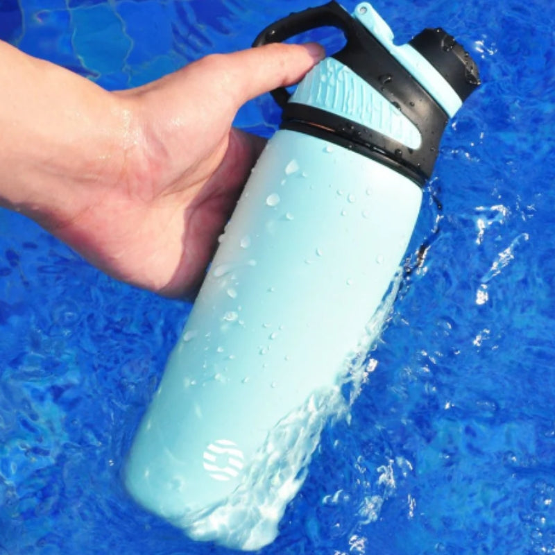 isotherme flasche 1l in der hand gehalten - Türkis Farbverlauf Lavendel - Marineblau - Schwarz - Grün - Lavendel