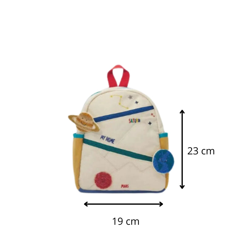 kleiner kinderrucksack farbenfrohe aufgenähte details - Mehrere Muster - Dinosaurier Motiv - Weltraum Motiv - Blumenmuster