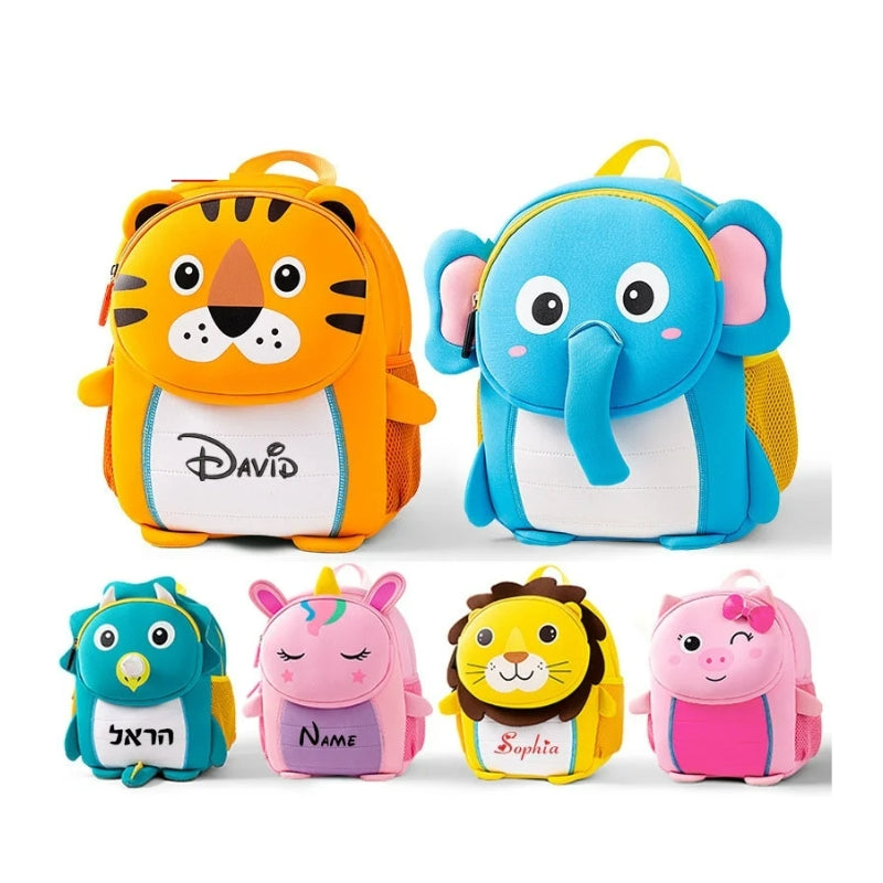 personalisierte kindertasche sechs ausgerichtete taschen - Nashorn - Einhorn - Elefant - Löwe - Schwein - Tiger