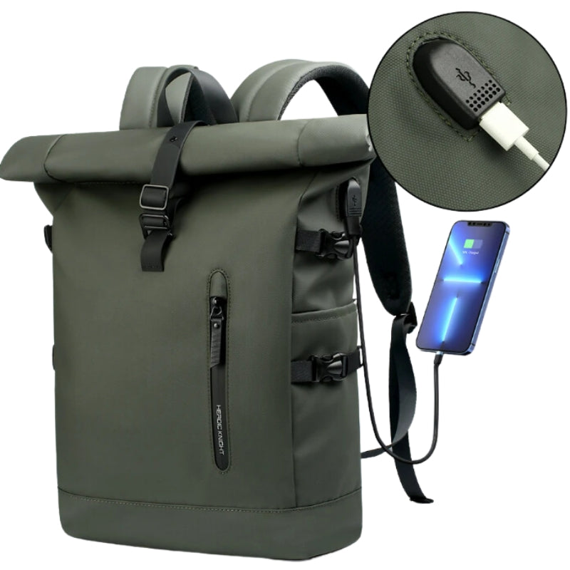 rolltop wasserdichter rucksack nahaufnahme usb-anschluss - Grün - Schwarz - Grau - Rosa - Marineblau