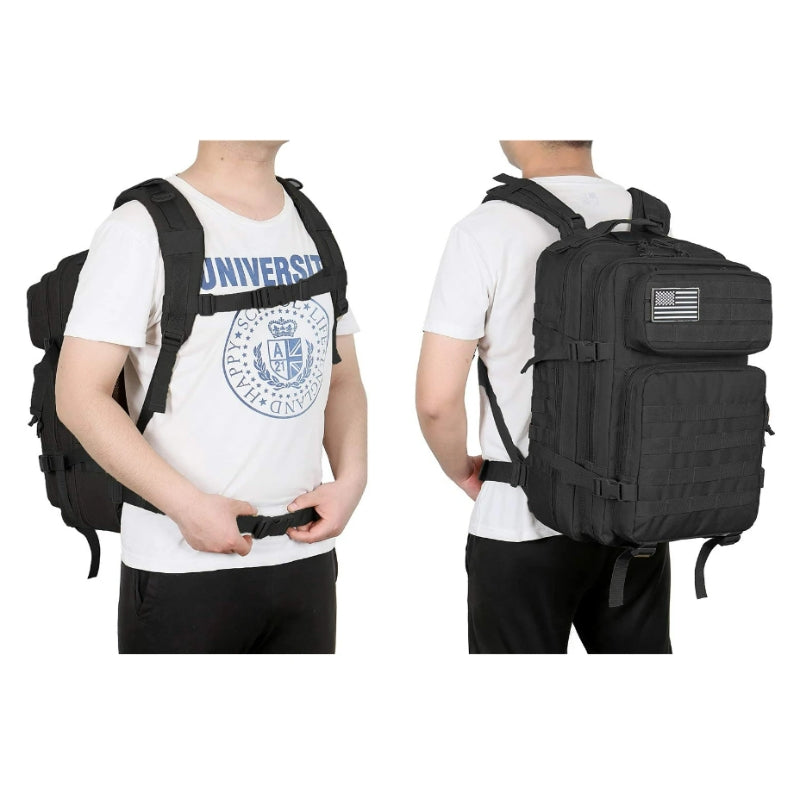 militärischer wanderrucksack auf dem rücken getragen - Beige - Schwarz - Grün