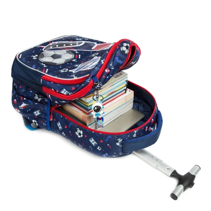 kinder rucksack mit rollen offenes fach - Motiv Meerjungfrau 1 - Motiv Meerjungfrau 2 - Einhornmotiv - Motiv Fußball 1 - Fußball Motiv 2