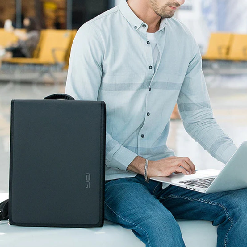 luxuriöser laptop-rucksack für männer nahaufnahme laptop - Schwarz - Grau