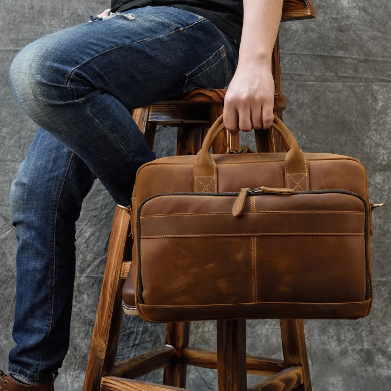 laptop tas leder herren in der hand getragen - Glänzendes Braun - Glänzendes Schwarz - Mattes Braun - Kamel Matt