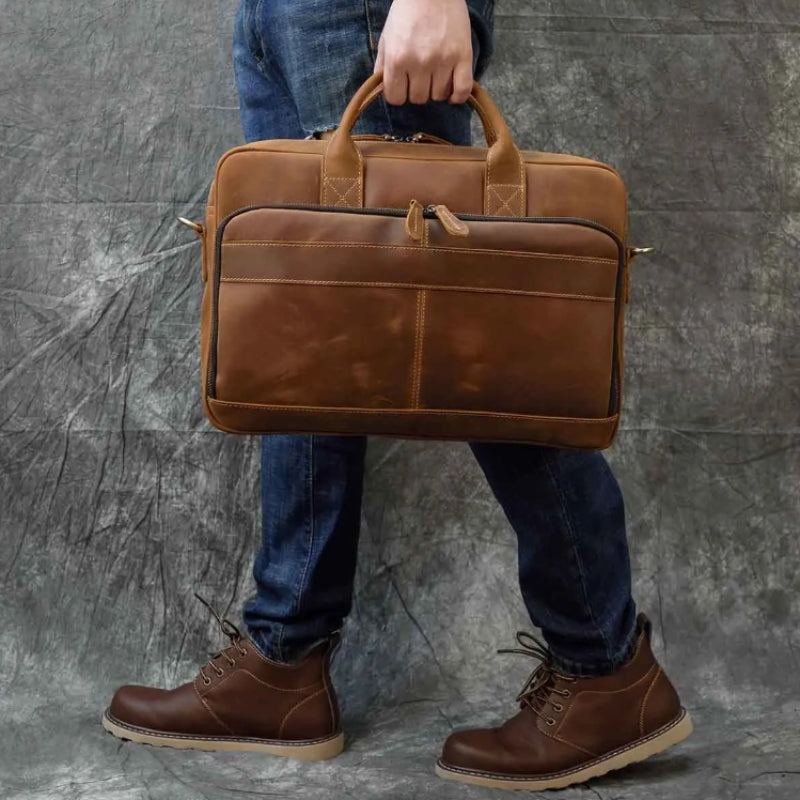 laptop tas leder herren in der hand getragen - Glänzendes Braun - Glänzendes Schwarz - Mattes Braun - Kamel Matt