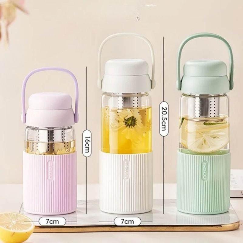 trinkflasche glas mit infuser drei größen ausgerichtet - Grün - Weiß - Violett