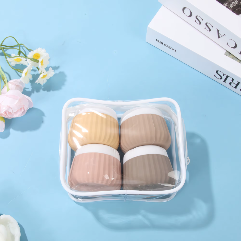 leere reise flasche für creme vier flaschen ausgerichtet - Beige - Rosa - Grün - Blau - Mehrfarbig