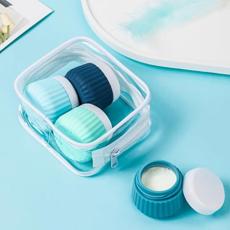 leere reise flasche für creme vier flaschen ausgerichtet - Beige - Rosa - Grün - Blau - Mehrfarbig