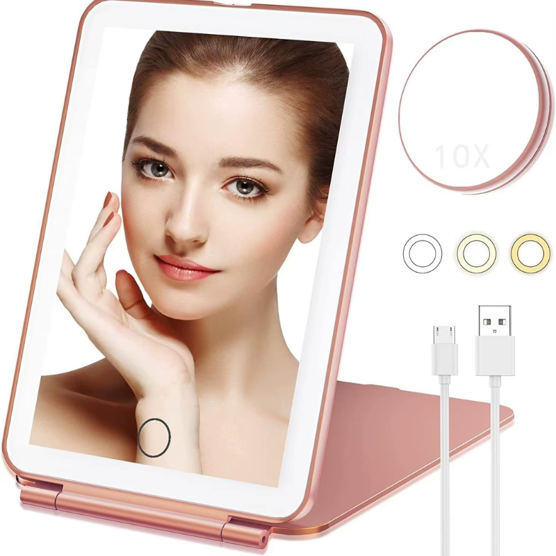 tragbarer led zoom spiegel nahaufnahme gesicht - Weiß - Rosa