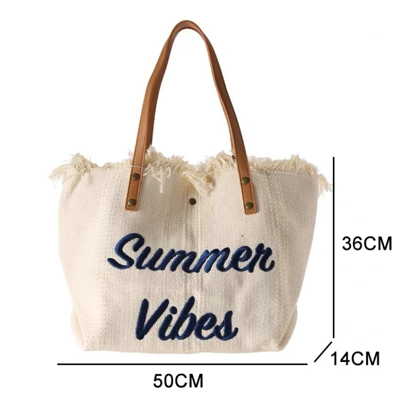 strandtasche für frauen nahaufnahme beschriftung - Cremeweiß - Schwarz - Grün - Beige - Rosa