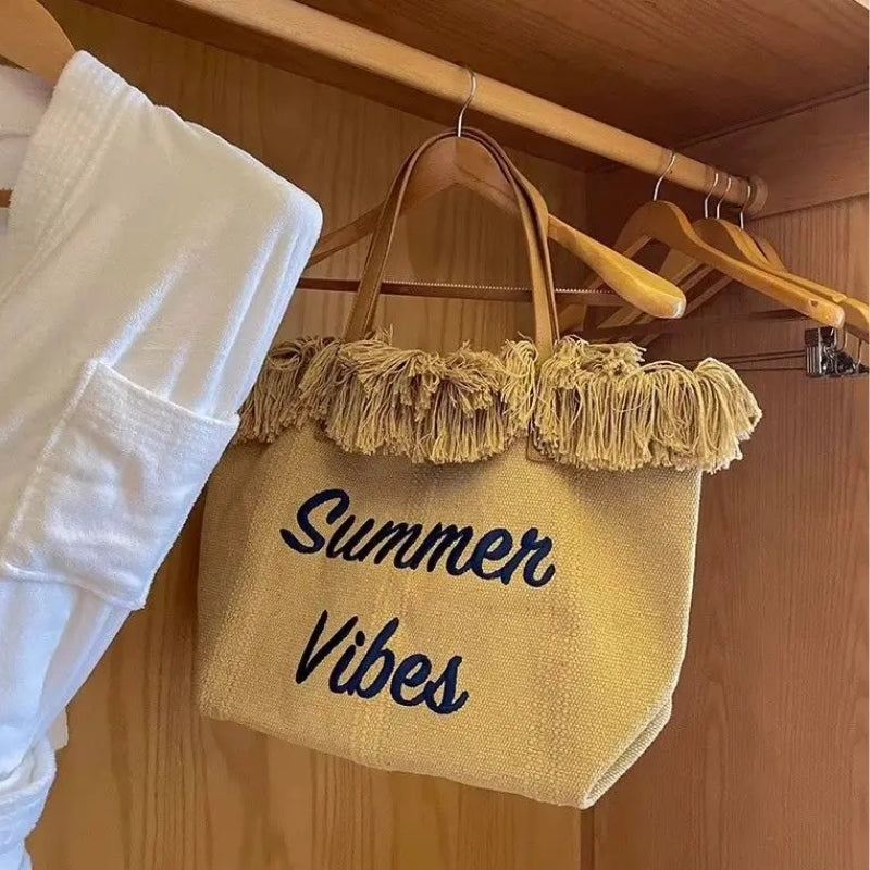 strandtasche für frauen nahaufnahme fransen - Cremeweiß - Schwarz - Grün - Beige - Rosa