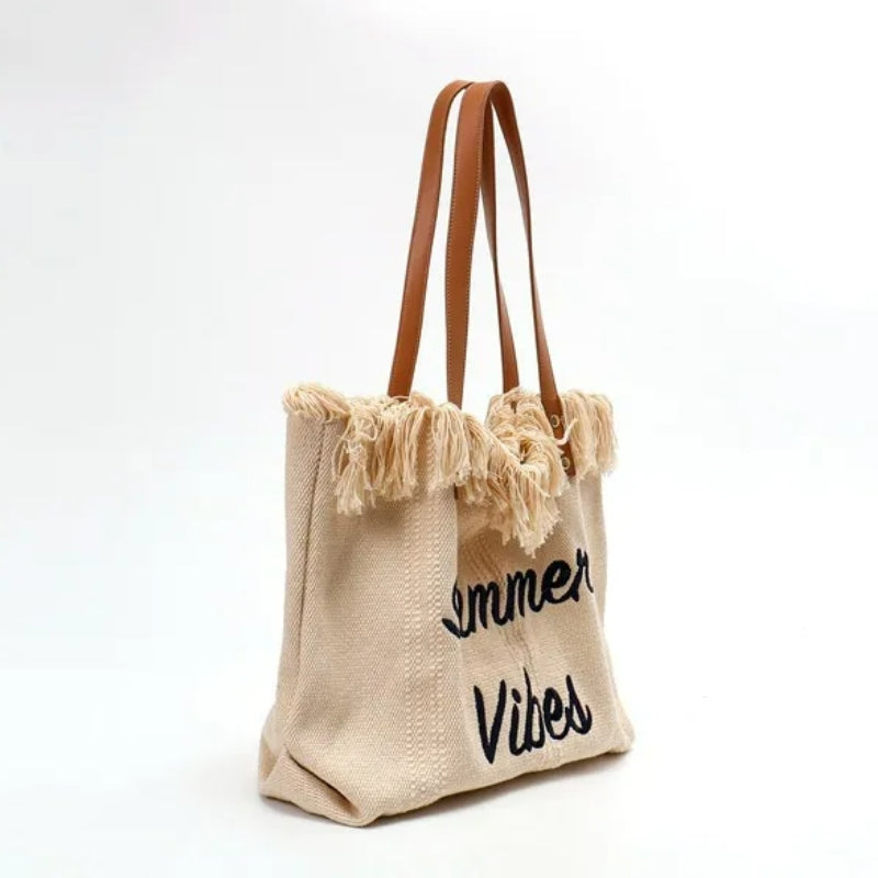 strandtasche für frauen detail fransen - Beige