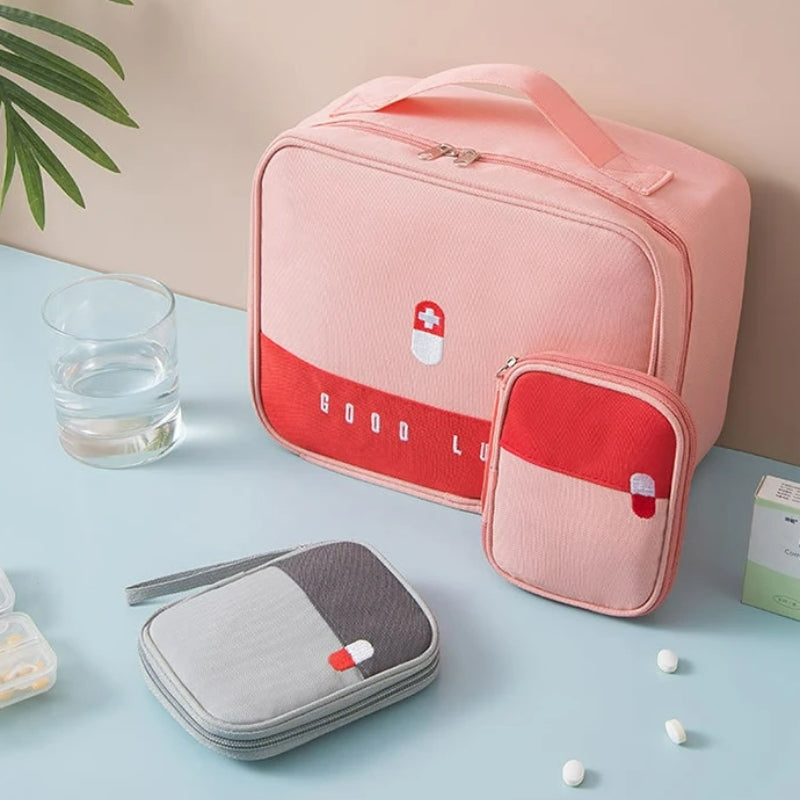 reise apotheke leere große größe zwei taschen sichtbar - Grün - Grau - Rot - Rosa