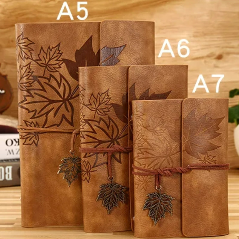 vintage reise notizbuch vier größen ausgerichtet - Hellbraun - Dunkelbraun - Braun - Himmelblau - Blau - Orange - Hellgrün - Grün - Rosa - Perforierte Blätter