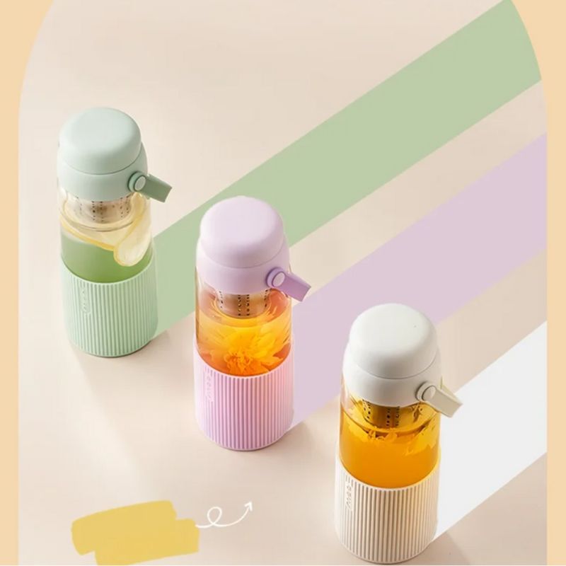 glasflasche mit infuser - Grün - Weiß - Violett