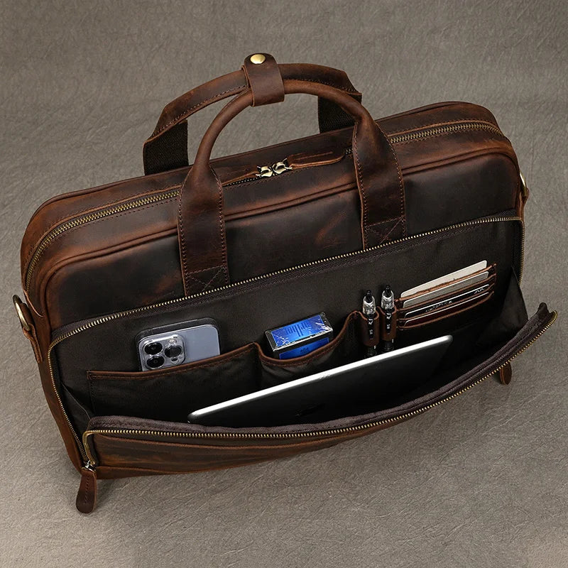 laptop tas leder herren offenes fach - Glänzendes Braun - Glänzendes Schwarz - Mattes Braun - Kamel Matt