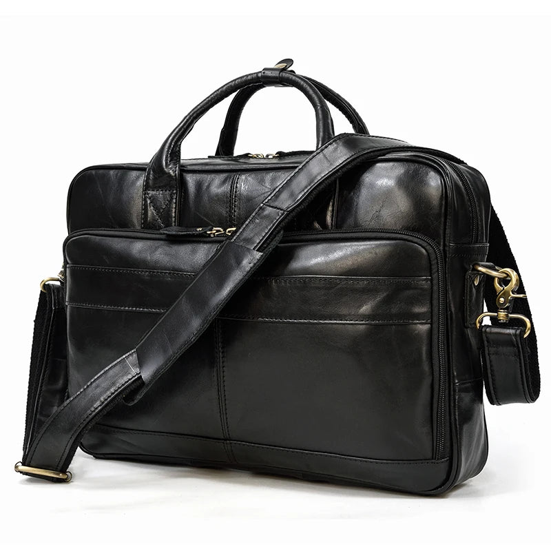 leder laptop-tasche herren - Glänzendes Schwarz