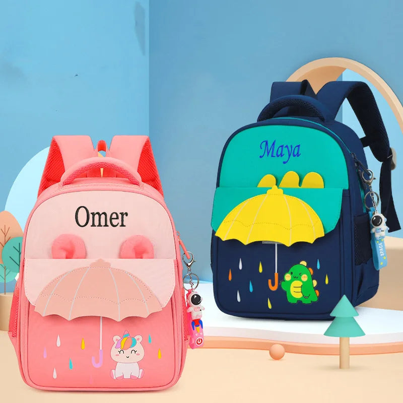 rucksack kind personalisiert zwei taschen nebeneinander - Violett - Himmelblau - Rosa - Marineblau und Orange - Marineblau und Himmelblau - Marineblau und Grün