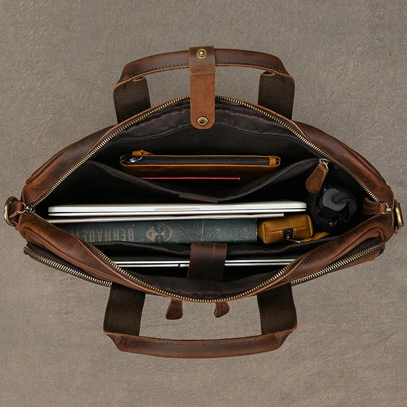 laptop tas leder herren offenes fach - Glänzendes Braun - Glänzendes Schwarz - Mattes Braun - Kamel Matt