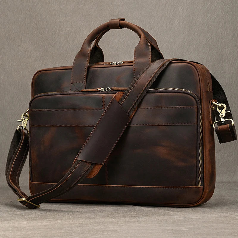 laptop tas leder herren nahaufnahme tasche - Glänzendes Braun - Glänzendes Schwarz - Mattes Braun - Kamel Matt