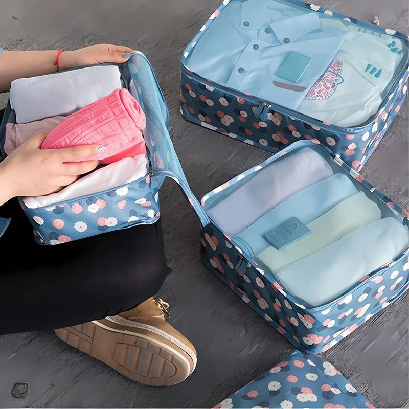 koffer organizer tas - Rotes Blumenmuster - Leo-Print Rosa - Marineblau mit Punkten - Blaues Blumenmuster - Marineblau Blumenmuster - Blau Sternenmuster - Rosa Blumenmuster