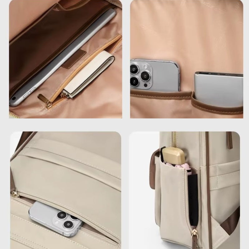 schicker laptop-rucksack für frauen offenes fach - Beige - Schwarz