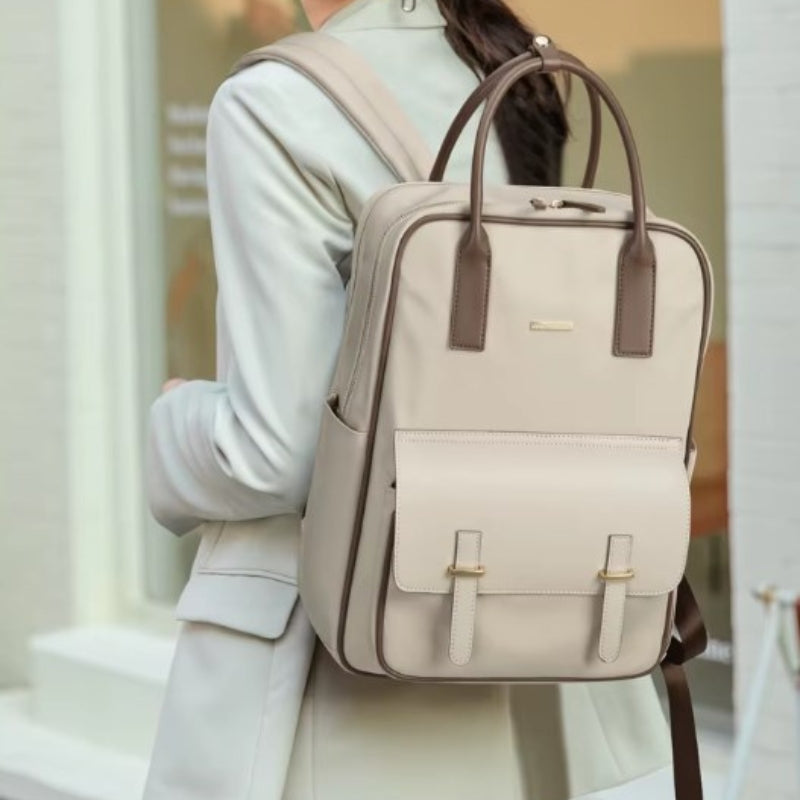 schicker laptop-rucksack für frauen auf der schulter getragen - Beige - Schwarz
