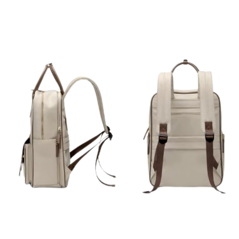 schicker laptop-rucksack für frauen seiten- und rückansicht - Beige - Schwarz
