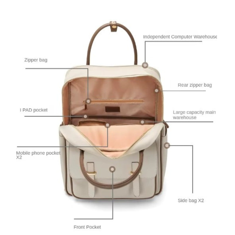 schicker laptop-rucksack für frauen offenes fach - Beige - Schwarz