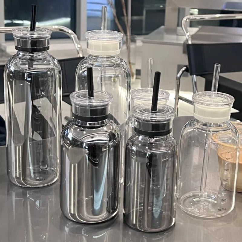 wasserflasche mit strohhalm - Transparent - Schwarz