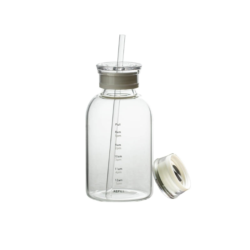 glaswasserflasche mit strohhalm - Transparent - 350ml