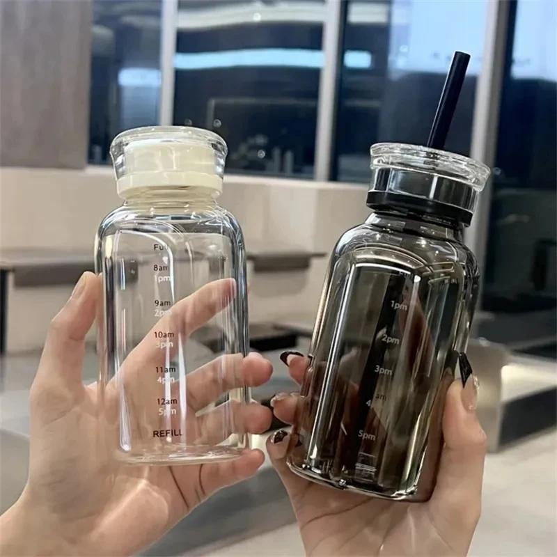 glasflasche mit strohhalm - Transparent - Schwarz