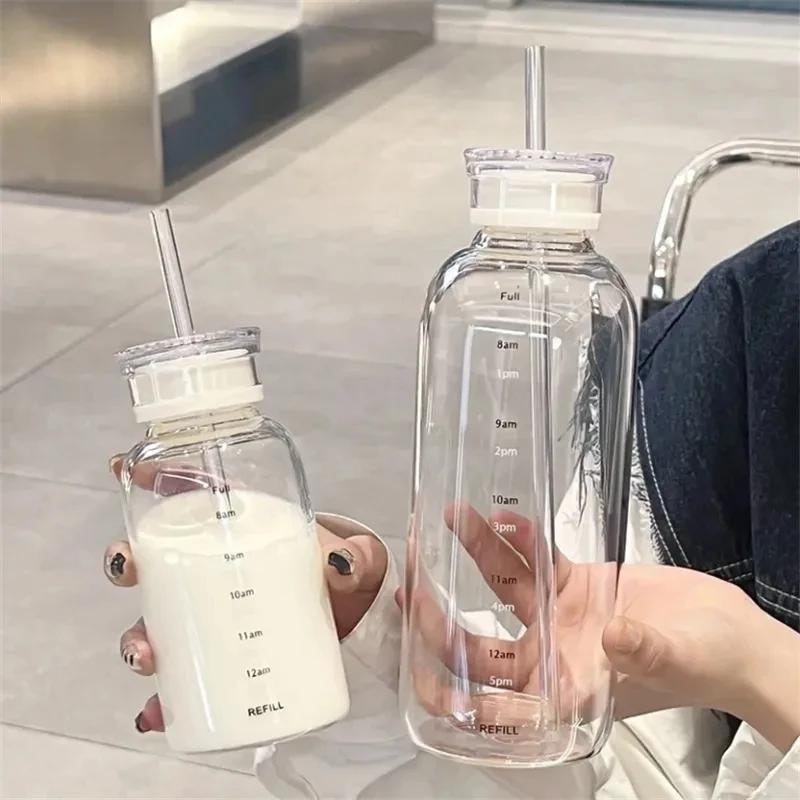 wasserflasche mit integriertem strohhalm - Transparent - Schwarz