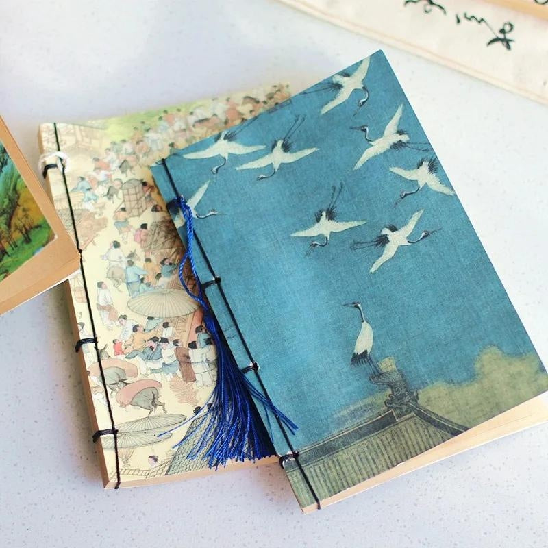 japanisches notizbuch - Blumenmuster - Vogelmotiv