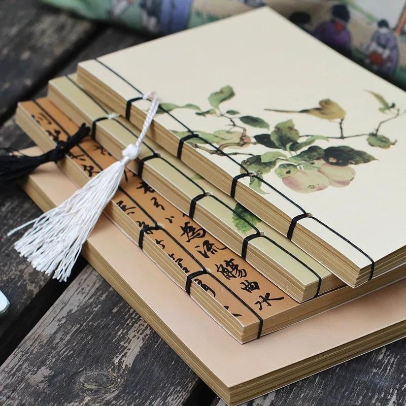 japanische notizbücher - Blumenmuster - Vogelmotiv