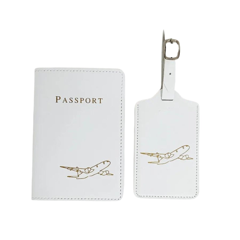 gepäckanhänger - Weiß - Goldene Flugzeug-Gravur