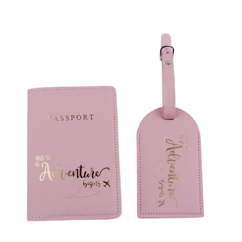 reisegepäck etikett flugzeug - Rosa - Goldene Gravur