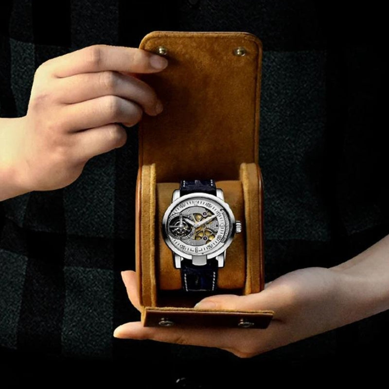 luxus reiseuhr etui - Schwarz - Braun