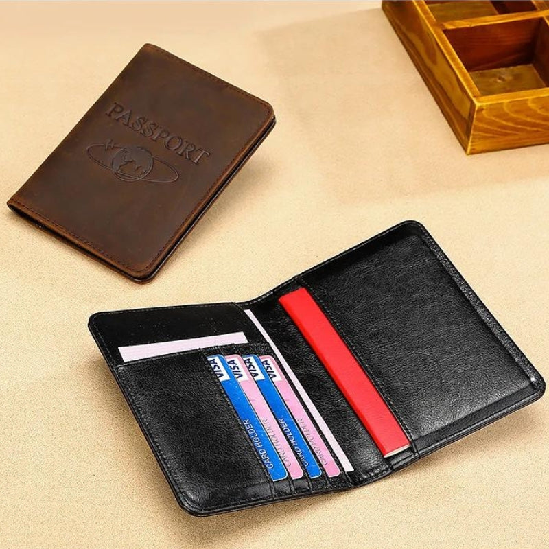 leder reisepass etui - Strukturiertes Braun - Braun - Schwarz - Rot