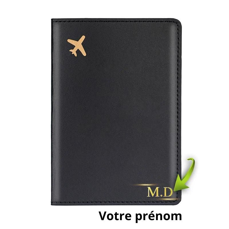 personalisiertes leder pass etui - Schwarz