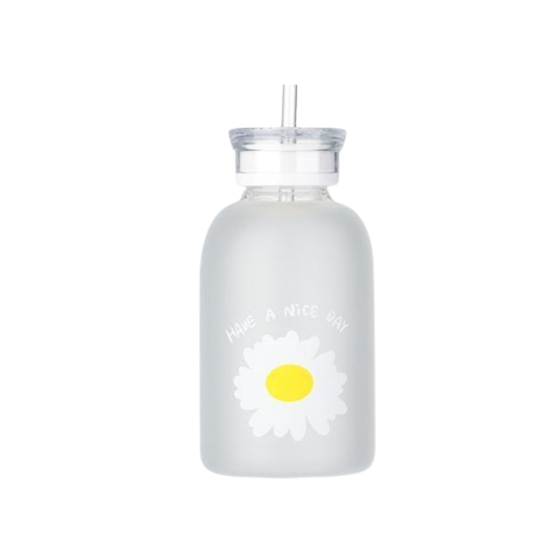 flasche mit strohhalm für mädchen - Weiß - Muster Eine Blume