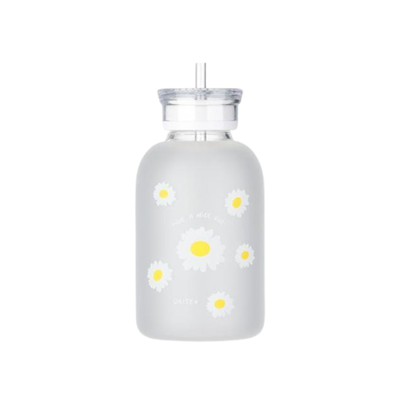 glasflasche mit strohhalm - Weiß - Muster Fünf Blumen