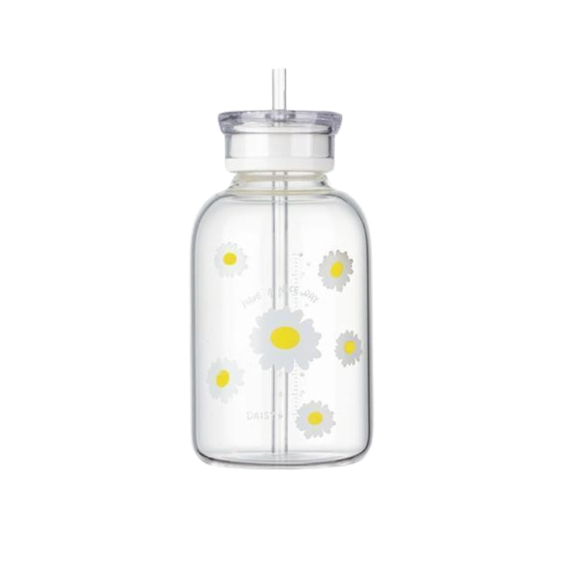 kleine flasche mit strohhalm - Transparent - Muster Fünf Blumen