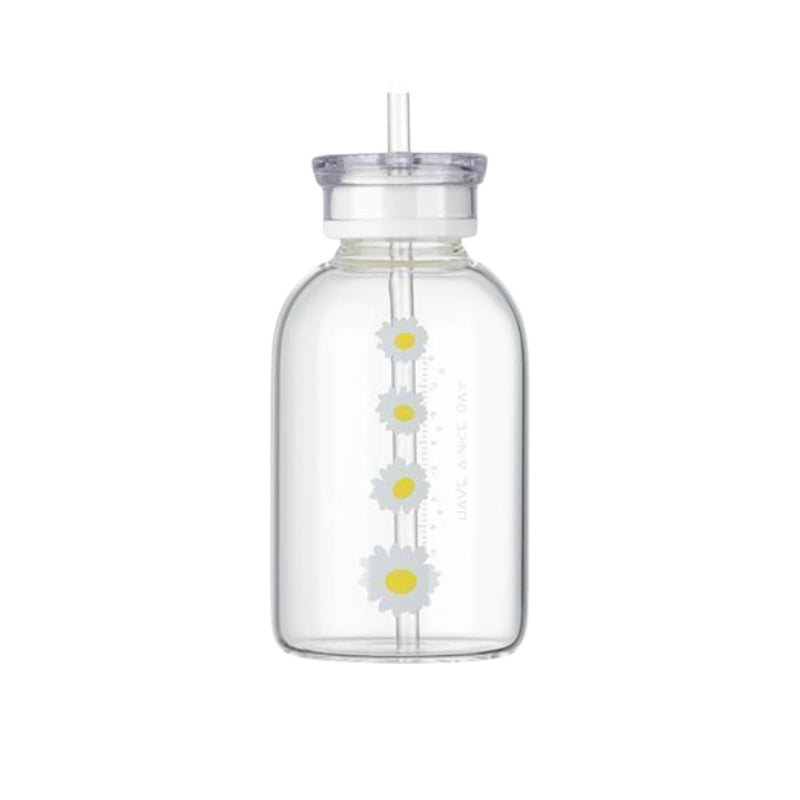 flasche mit strohhalm - Transparent - Vier-Blumen-Muster