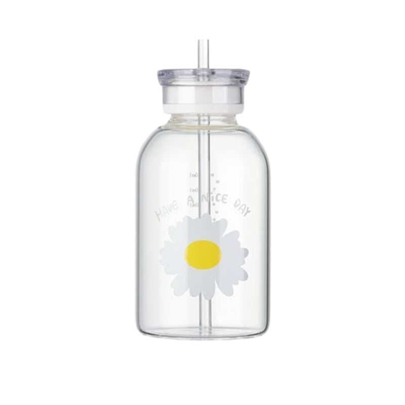 glasflasche mit strohhalm - Transparent - Muster Eine Blume
