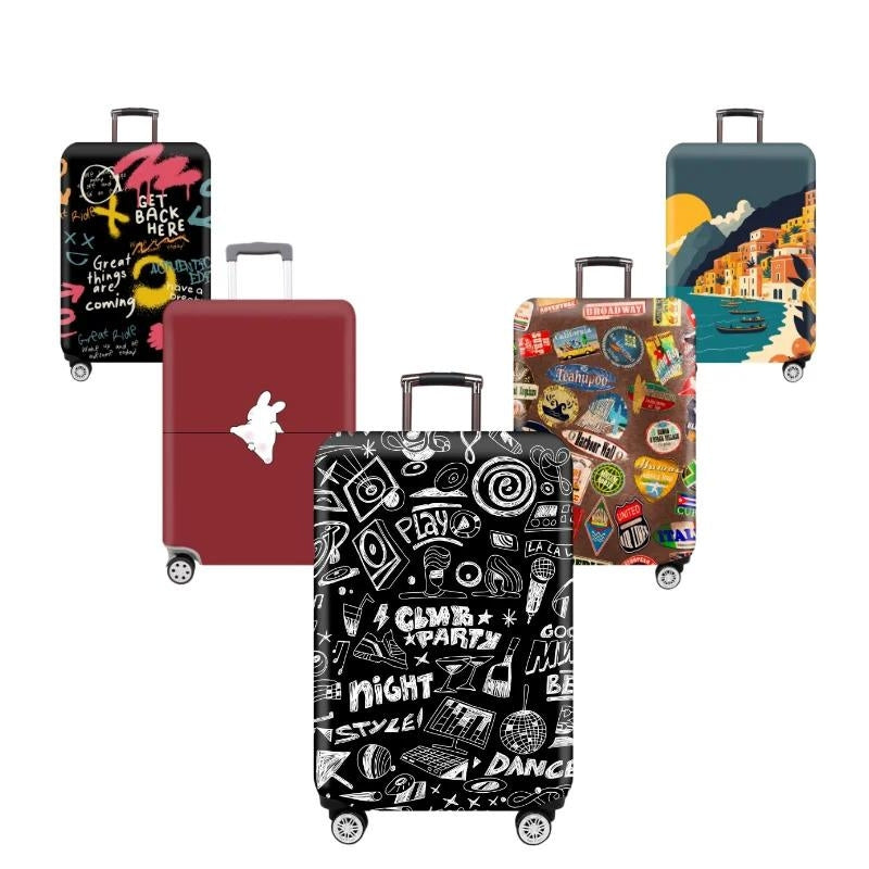 gepäckschutz - Grün Panda-Motiv - Grün Kleines Katzenmotiv - Grün Vogelmotiv - Rot Hasenmotiv - Rot Kleines Katzenmuster - Blau Stadtmuster - Blaues Halbkreis-Muster - Blaues Hundemuster - Schwarzes Tigermuster - Schwarz Reisestempel Motiv - Schwarz Motiv Reisespuren - Schwarz Graffiti Muster - Schwarz Muster Boom Party - Braun Reise Sticker Motiv