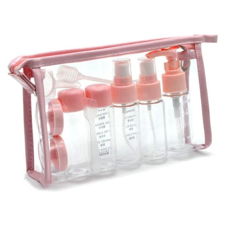 kleine flaschen reiseset - Rosa - 11 Stück - Modell 1